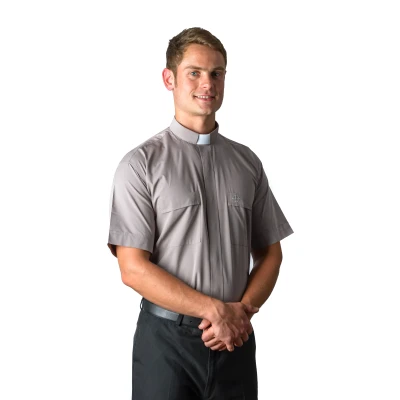 Clergy Shirt / Short Sleeve Grey Tab - 70/30