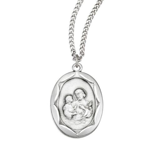 Sterling Silver St. Joseph Pendant with Scalloped Border