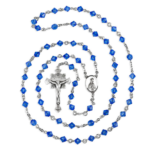 6mm Finest Sapphire Bi-Cone Beads with 6mm Faceted Round Finest Sapphire Crystal O.F. Beads