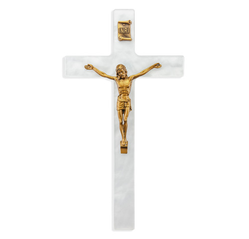 White Pearlized Crucifix, 7"