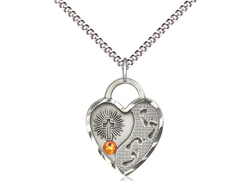 Footprints Heart Birthstone Pendant