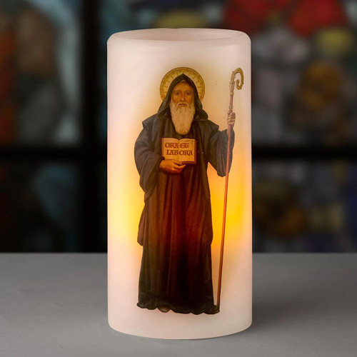 Flameless Devotional LED Candle - St. Benedict