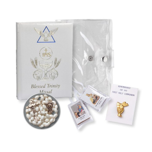 5pc. Girls White Blessed Trinity Missal Communion Set