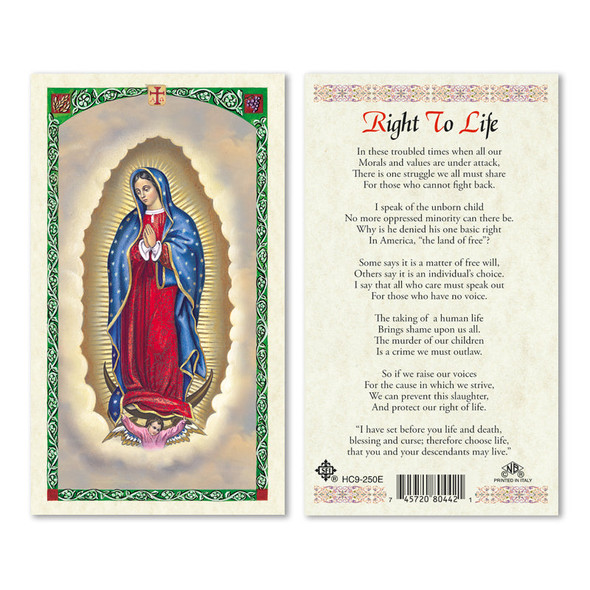 Our Lady Of Guadalupe Right To Life Prayer Laminated Prayer Cards