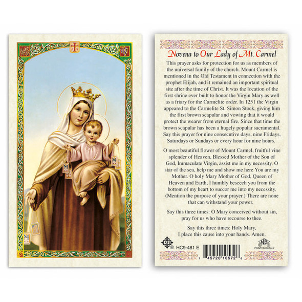 Our Lady Of Mt Carmel- Novena To Our Lady Of Mt Carmel Laminated Prayer Cards
