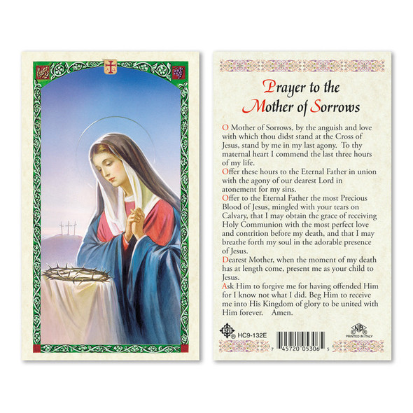 Mother Of Sorrow Laminated Prayer Cards