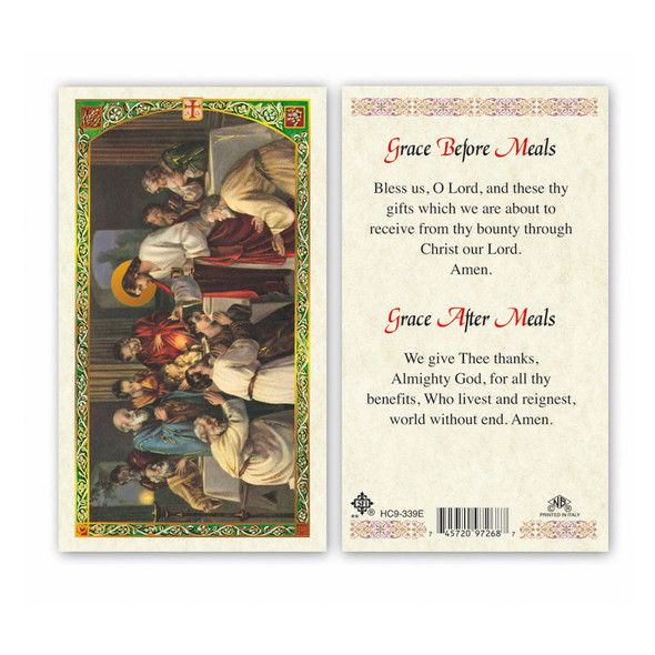 Last Supper / Grace Before And After Meals Laminated Prayer Cards