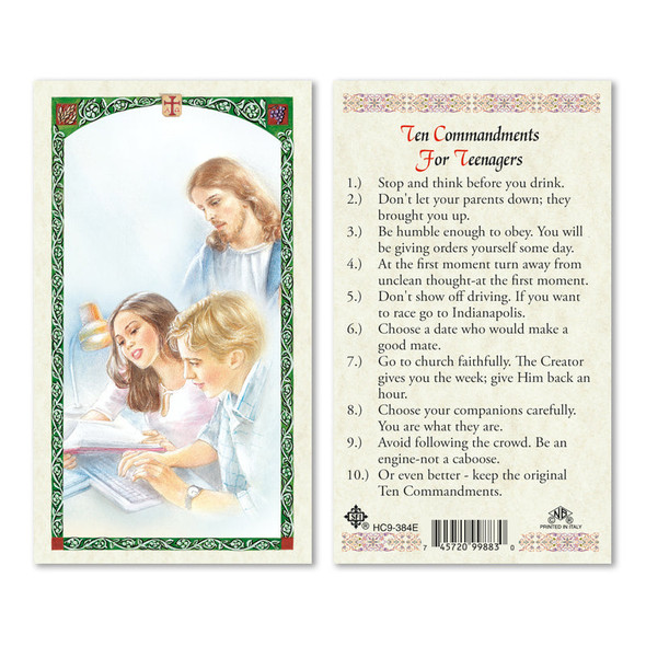 10 Commandments For Teenagers Laminated Prayer Cards