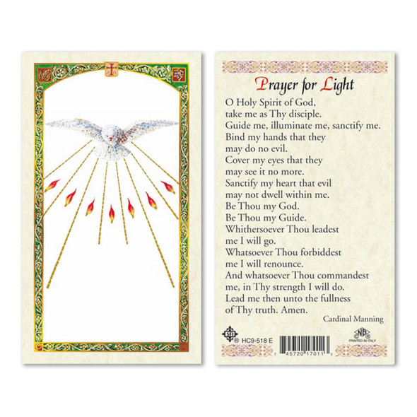 Holy Spirit With Seven Rays -Prayer For Light Laminated Prayer Cards