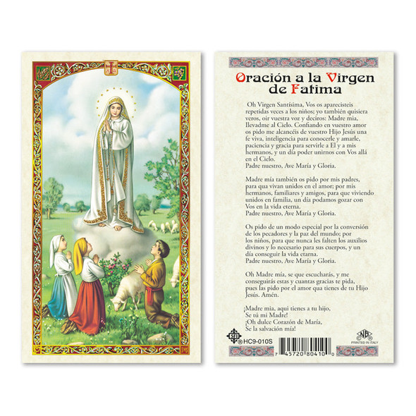 Nuestra Senora De Fatima Spanish Laminated Prayer Cards