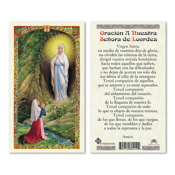 Nuestra Senora Lourdes Spanish Laminated Prayer Cards