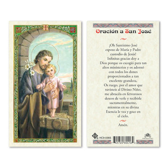 San Jose Con Nino Jesus Spanish Laminated Prayer Cards