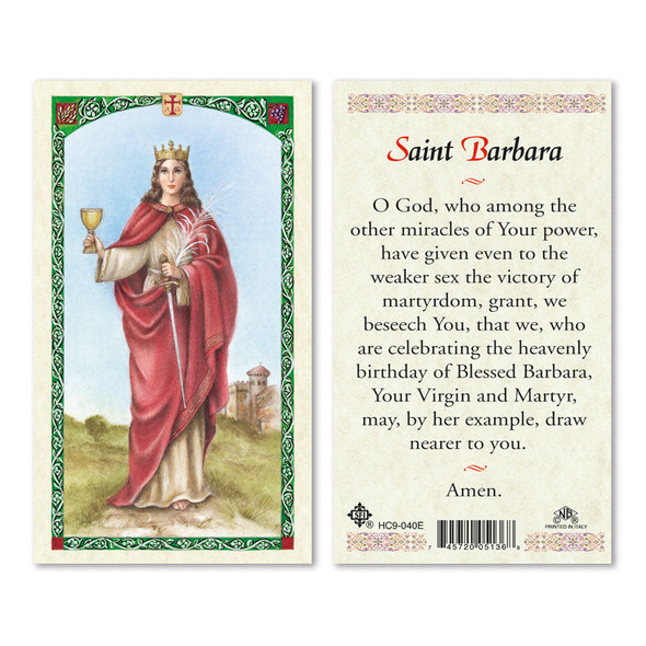 St. Barbara Laminated Prayer Cards St. Barbara Laminated Prayer Cards