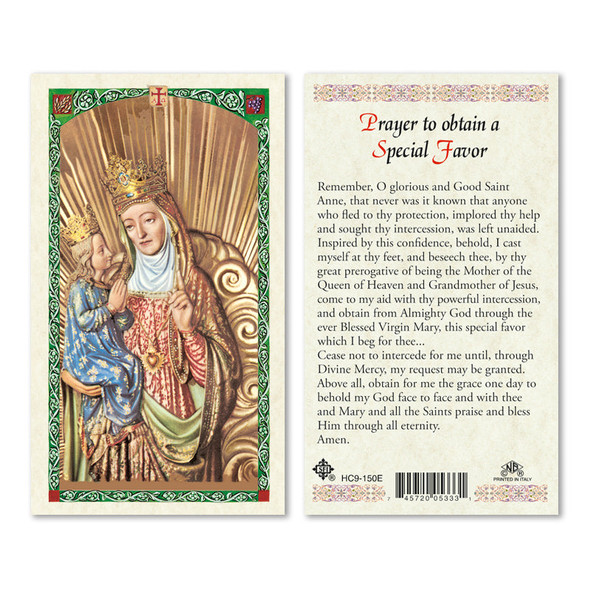 St. Anne Prayer To Obtain Favor Laminated Prayer Cards