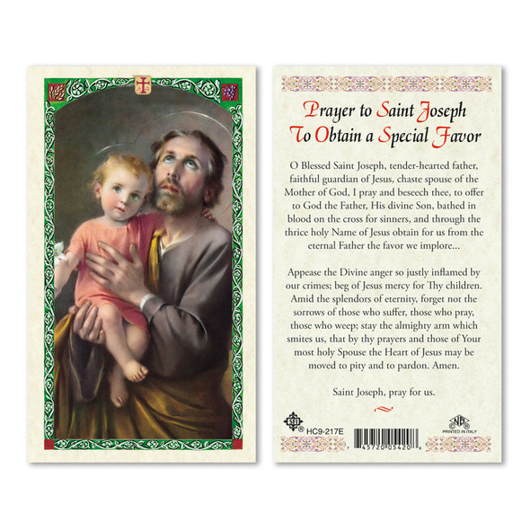 St. Joseph Prayer To Obtain Special Favor Laminated Prayer Cards