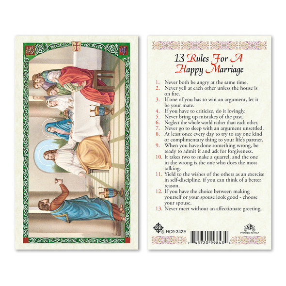 13 Rules For A Happy Marriage Laminated Prayer Cards