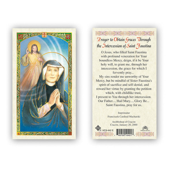 St. Faustina - Intercession Of St. Faustina Laminated Prayer Cards