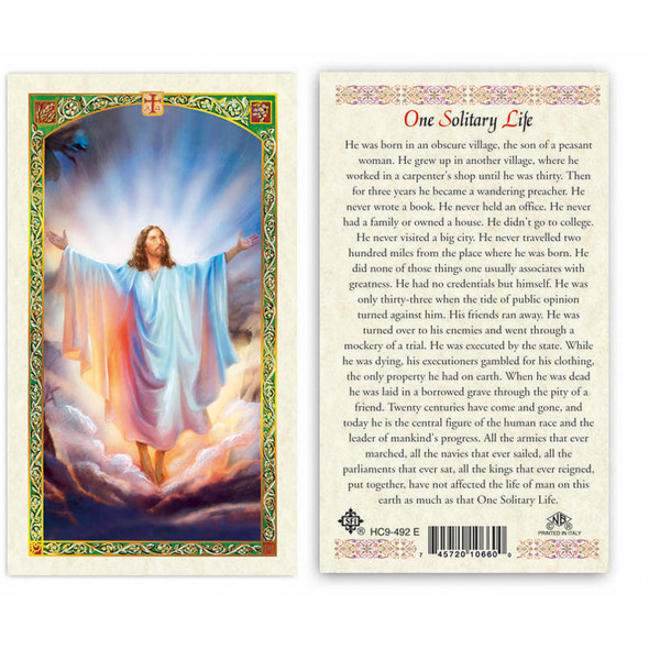 Jesus - One Solitary Life Laminated Prayer Cards