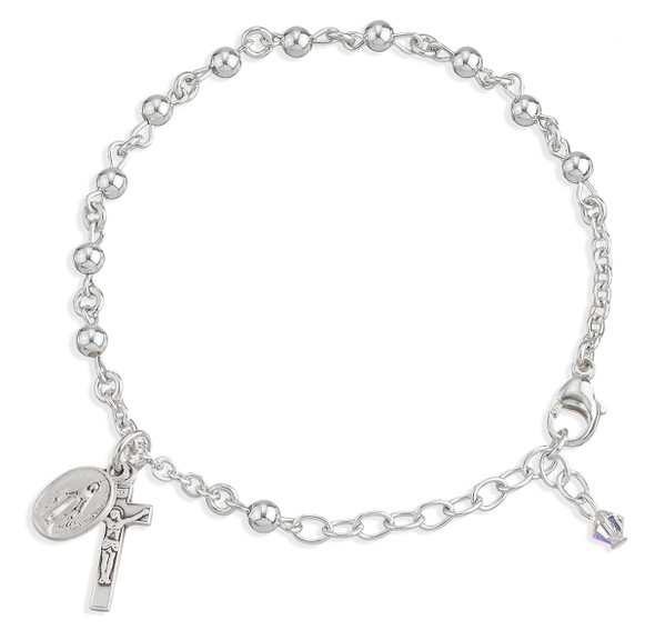 High Polished Round Sterling Silver Rosary Bracelet