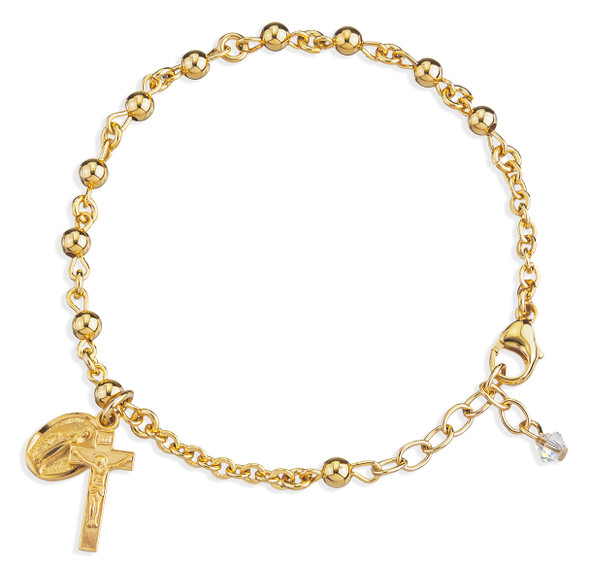 High Polished Round Gold Over Sterling Silver Rosary Bracelet