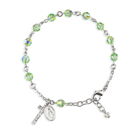 Sterling Silver Rosary Bracelet Created with 6mm Chrysolite Finest Austrian Crystal Round Beads by HMH