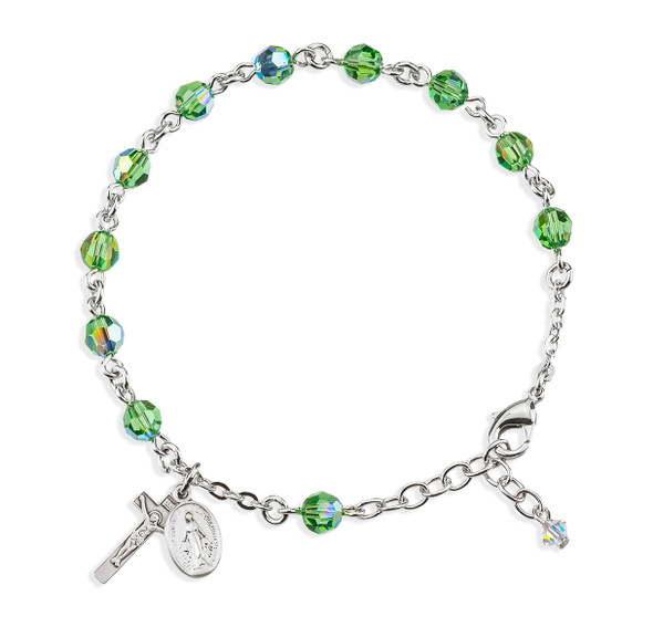 Sterling Silver Rosary Bracelet Created with 6mm Erinite Finest Austrian Crystal Round Beads by HMH