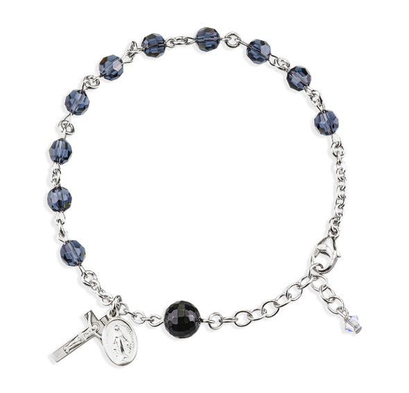 Sterling Silver Rosary Bracelet Created with 6mm Graphite Finest Austrian Crystal Round Beads by HMH