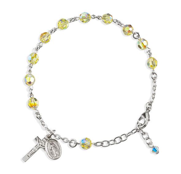 Sterling Silver Rosary Bracelet Created with 6mm Jonquil Finest Austrian Crystal Round Beads by HMH