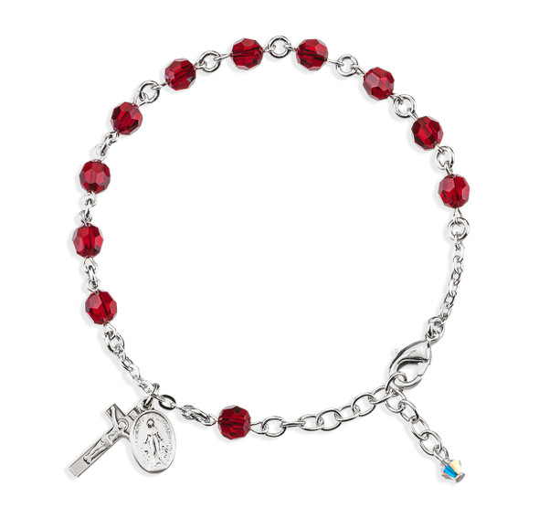 Sterling Silver Rosary Bracelet Created with 6mm Ruby Finest Austrian Crystal Round Beads by HMH