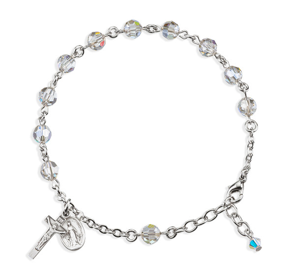 Sterling Silver Rosary Bracelet Created with 6mm Smoked Finest Austrian Crystal Round Beads by HMH