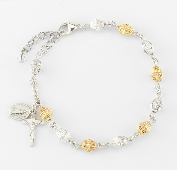 Corrugated Gold Over Sterling Rosary Bracelet