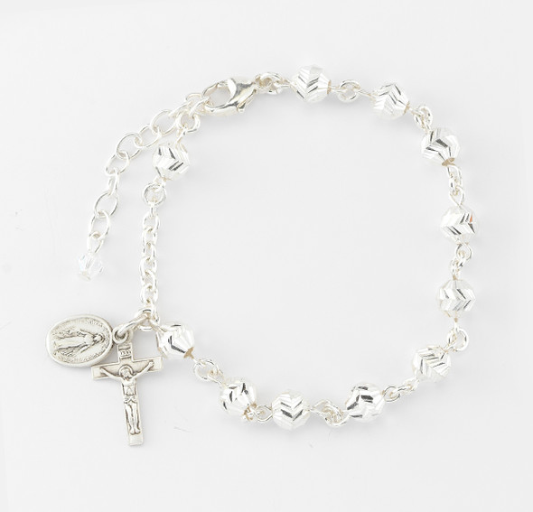 Diamond Cut Sterling Silver Rosary Bracelet 5mm