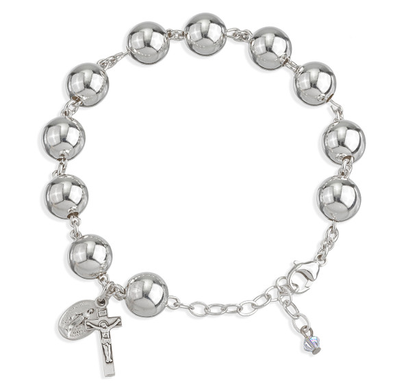 Round Shape Sterling Silver Rosary Bracelet