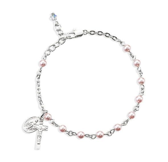 Rosary Bracelet Created with 4mm Pink Finest Austrian Crystal Imitation Pearl Beads by HMH