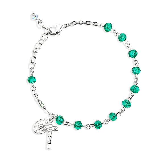 Emerald Round Faceted Crystal Rosary Bracelet
