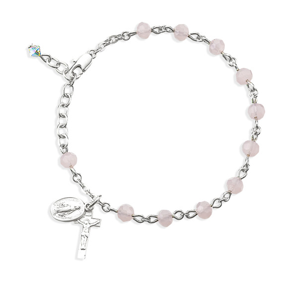 Rose Opal Round Faceted Crystal Rosary Bracelet