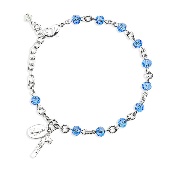 Sapphire Round Faceted Crystal Rosary Bracelet