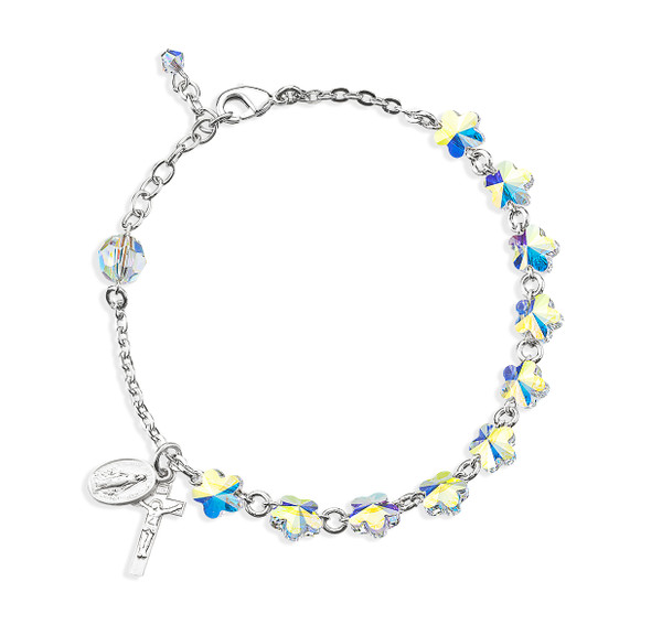 Rosary Bracelet Created with 8mm Aurora Borealis Finest Austrian Crystal Flower Shape Beads by HMH