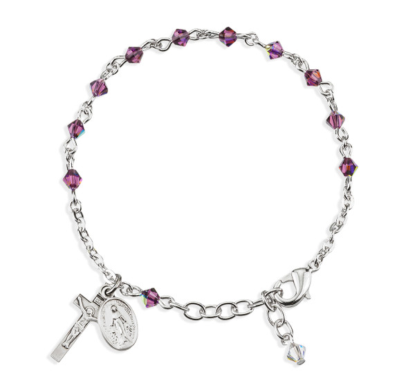 Rosary Bracelet Created with 4mm Amethyst Finest Austrian Crystal Rondelle Beads by HMH