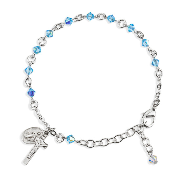 Rosary Bracelet Created with 4mm Aqua Finest Austrian Crystal Rondelle Beads by HMH