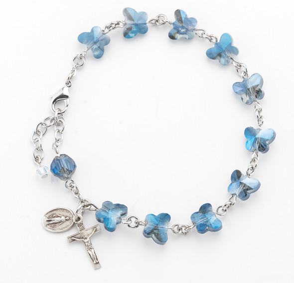 Dark Blue Butterfly Rosary Bracelet