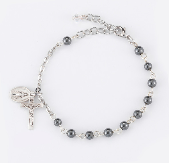 Genuine Hematite Round Rosary Bracelet
