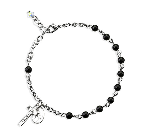 Genuine Onyx Round Rosary Bracelet