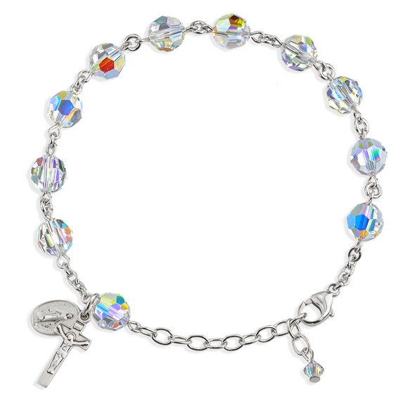 Rosary Bracelet Created with 8mm Aurora Borealis Finest Austrian Crystal Round Beads by HMH