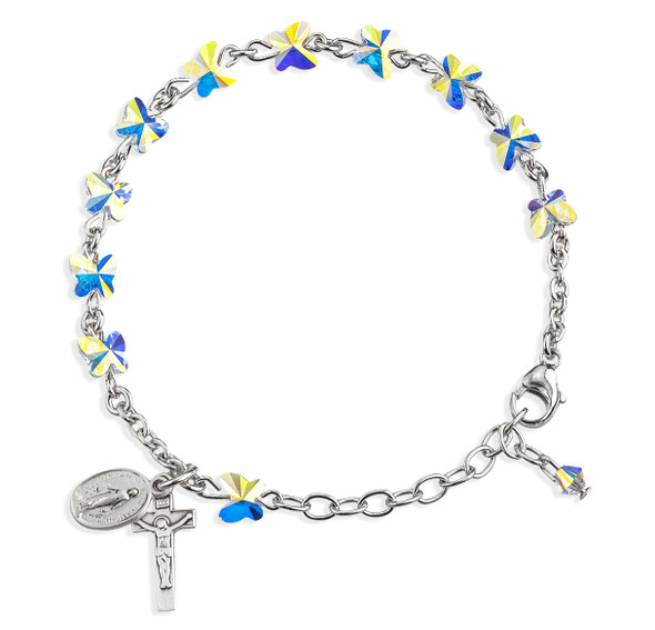 Rosary Bracelet Created with 6mm Aurora Borealis Finest Austrian Crystal Butterfly Beads by HMH