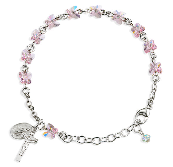 Rosary Bracelet Created with 6mm Light Rose Finest Austrian Crystal Butterfly Beads by HMH