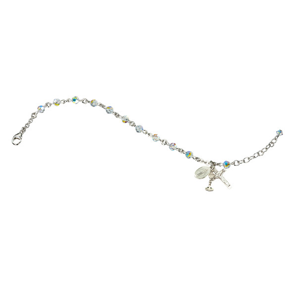 Rosary Bracelet Created with 4mm Aurora Borealis Finest Austrian Crystal Round Beads by HMH