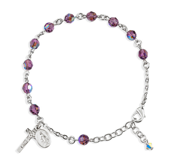 Rosary Bracelet Created with 6mm Amethyst Finest Austrian Crystal Round Beads by HMH