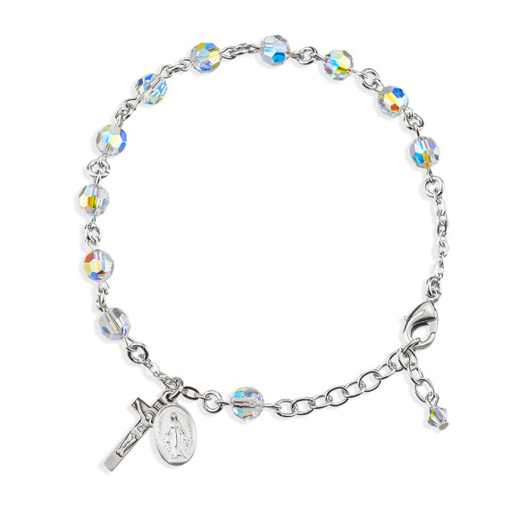 Rosary Bracelet Created with 6mm Aurora Borealis Finest Austrian Crystal Round Beads by HMH