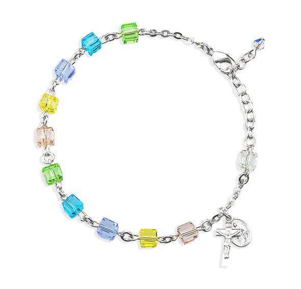 Crystal Cube Multi-Color Bead Rosary Bracelet